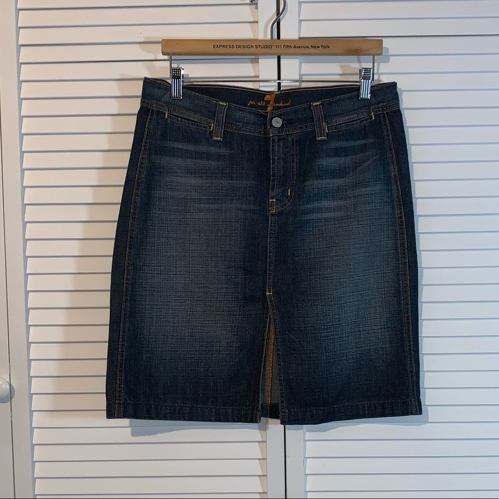 7 for all mankind jean skirt with front slit